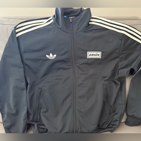 Oasis Adidas Zip Track Jacket Live 25 Black Large L FREE SHIP +Free Oasis Pin!